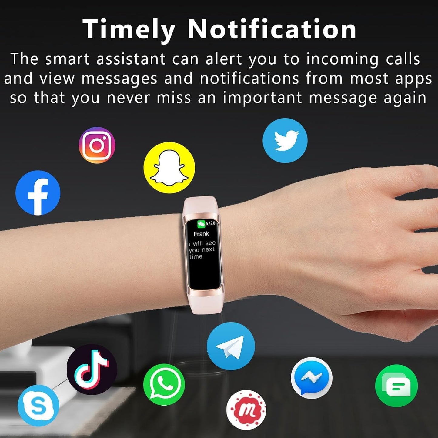 Skiennix Fitness Tracker - Heart Rate, Blood Oxygen & Sleep Monitor | 20+ Sports Modes, Pink