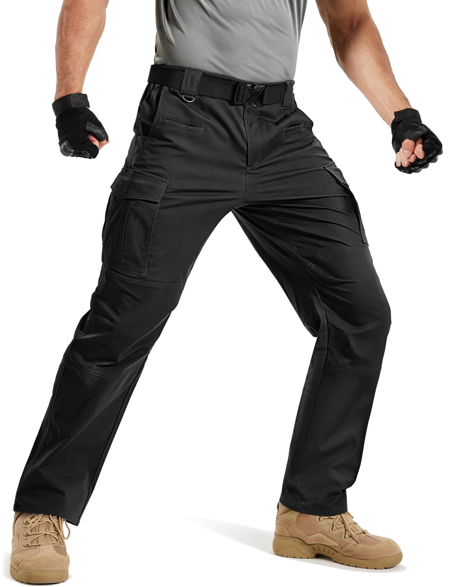 TACVASEN Men's Tactical Pants Cargo Work Pants for Men Construction Waterproof Lightweight Stretch EDC Hiking Trousers with 8 Pockets Black 34