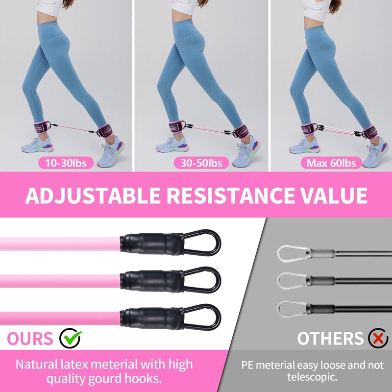 Ankle Resistance Bands with Cuffs, Resistance Bands for Leg, Ankle Bands for Working Out, Booty Workout Equipment for Kickbacks Hip Fitness Training Ankle Strap with Exercise Bands for Women