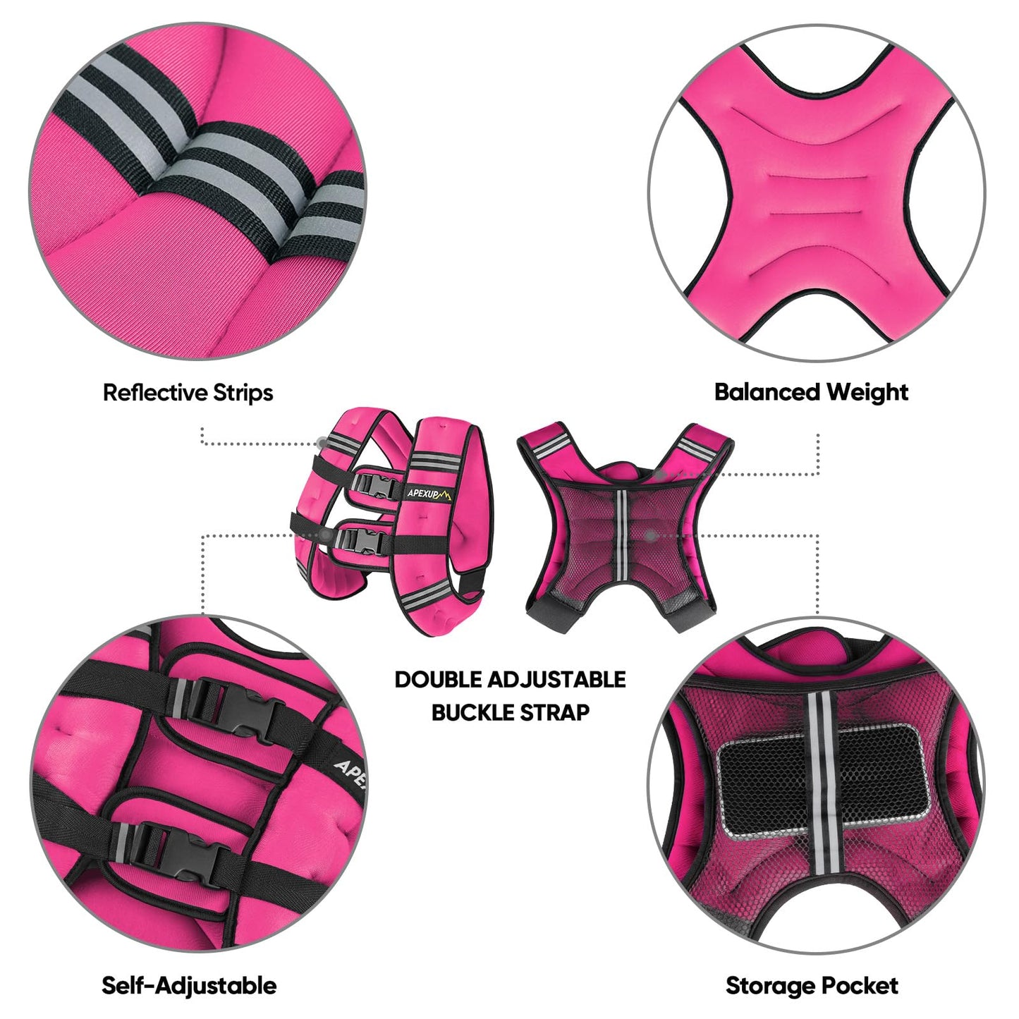 APEXUP 25lbs Weighted Vest Men Women, Weight Vest for Women Workout Equipment for Strength Training Running (Pink)