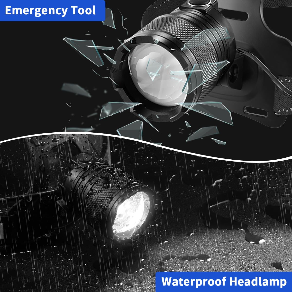 Staaricc Super Bright Aluminum Headlamp, Rechargeable Headlamp High Lumen, 90° Adjustable Focus Head Lights for Forehead, Head Lamps LED Rechargeable, Waterproof Headlamps for Adults Camping Hard Hat