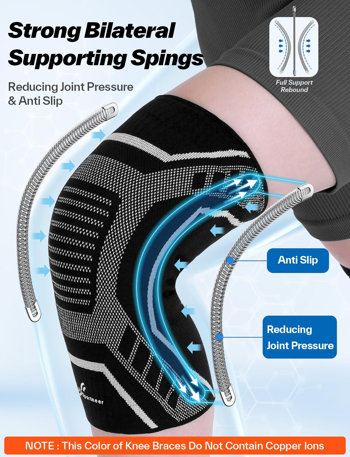 Sportneer Knee Brace with Dual Side Stabilizers – Maximum Support Compression Knee Sleeve for Men & Women, Anti-Slip Knee Support for Running, Workout, Arthritis, ACL & Pain Relief