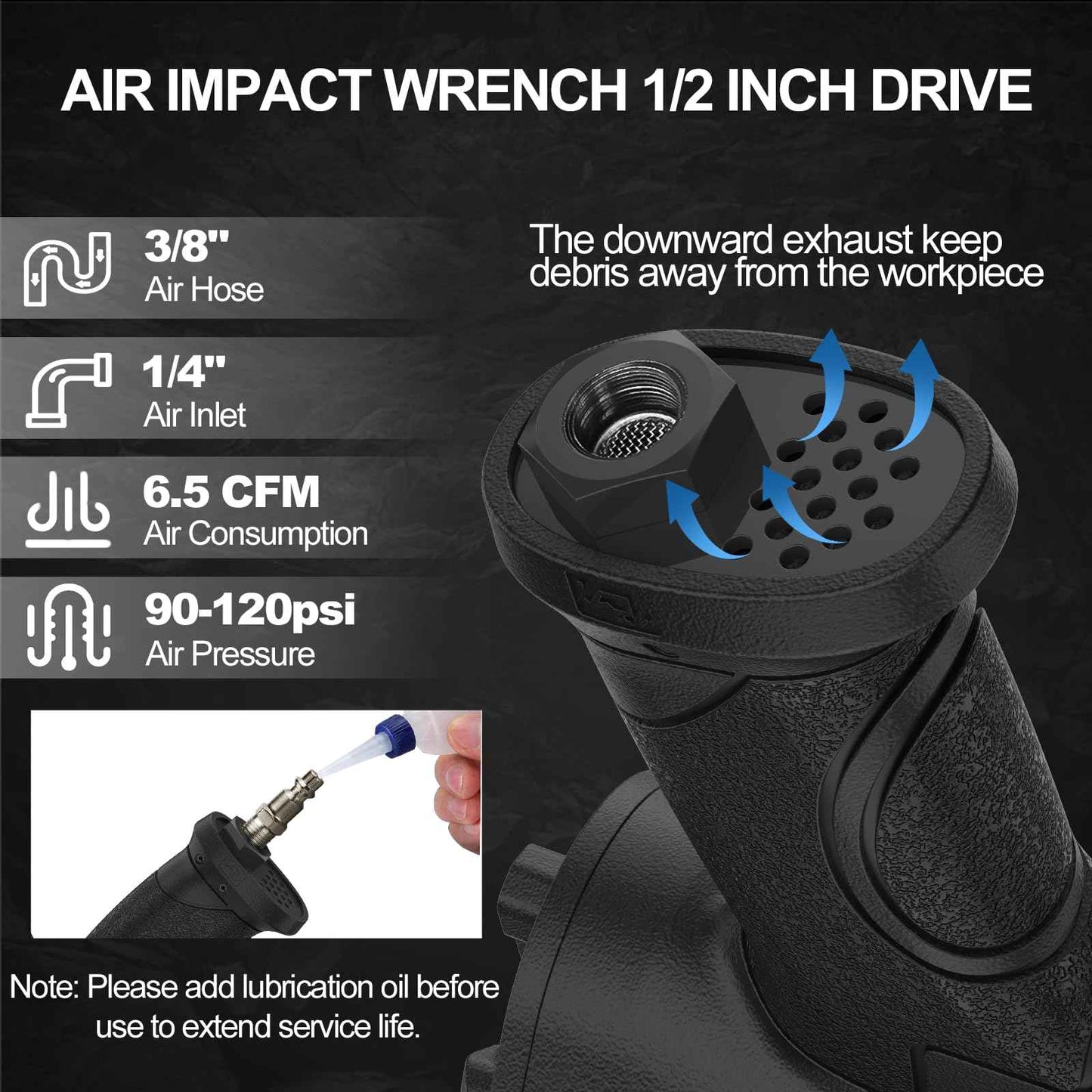Trivd Frol Air Impact Wrench 1/2" - 1/2 Inch Impact Gun 1/2 Drive, 1500Ft-lbs, 8000RPM High Torque Impact Wrench, Weight 4.74 lb, 1/2 Air Impact Gun for Auto Repair, Tire Shop