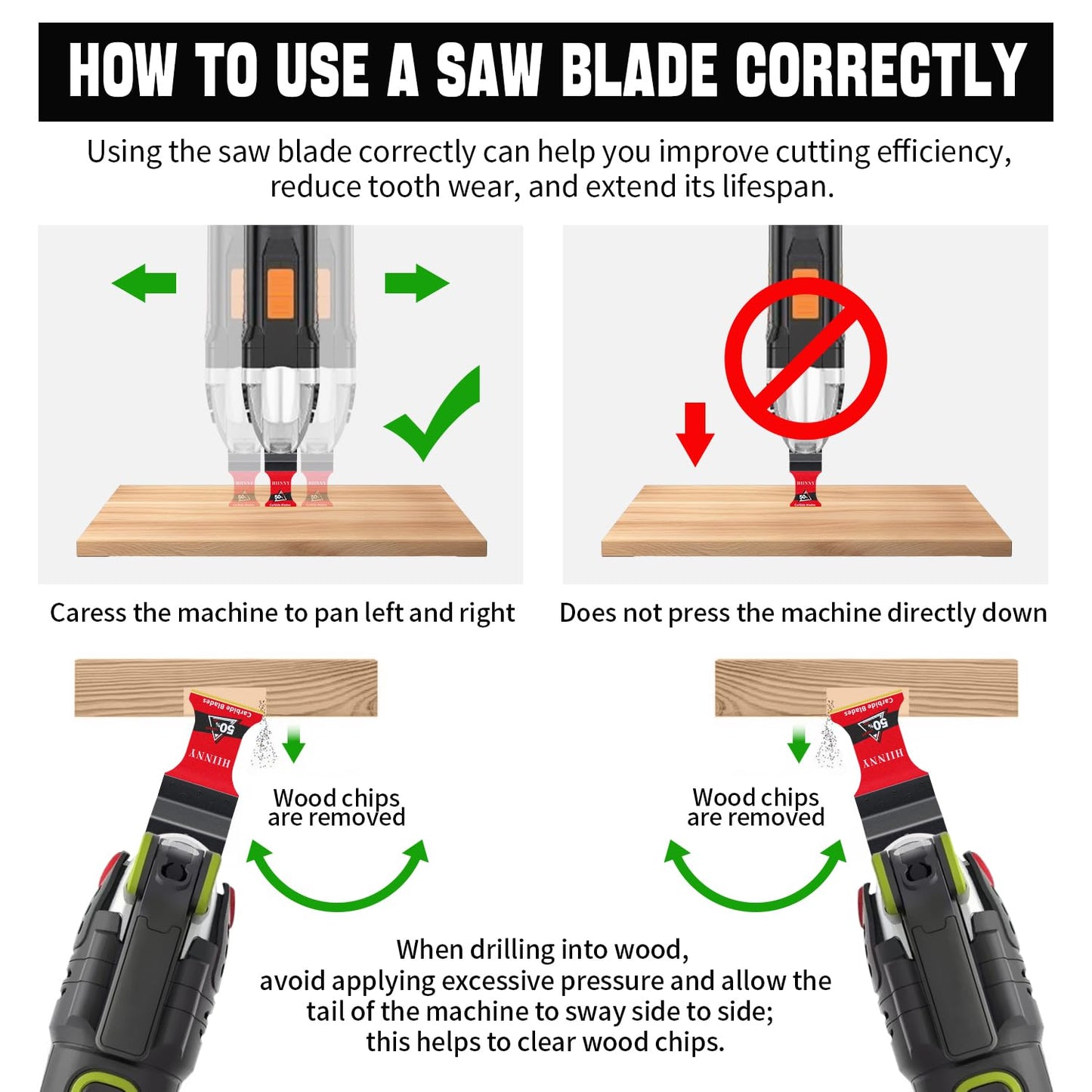 Hiinny 3PCS Carbide Oscillating Tool Blades,Heary Duty for Hard Material,Professional Universal Oscillating Saw Blades,Quick Release for Hard Metal, Nails, Bolts and Screws