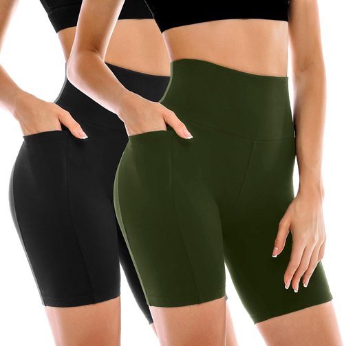Leafigure High Waisted Biker Shorts for Women - 2 Pack with Pockets | Perfect for Gym & Yoga