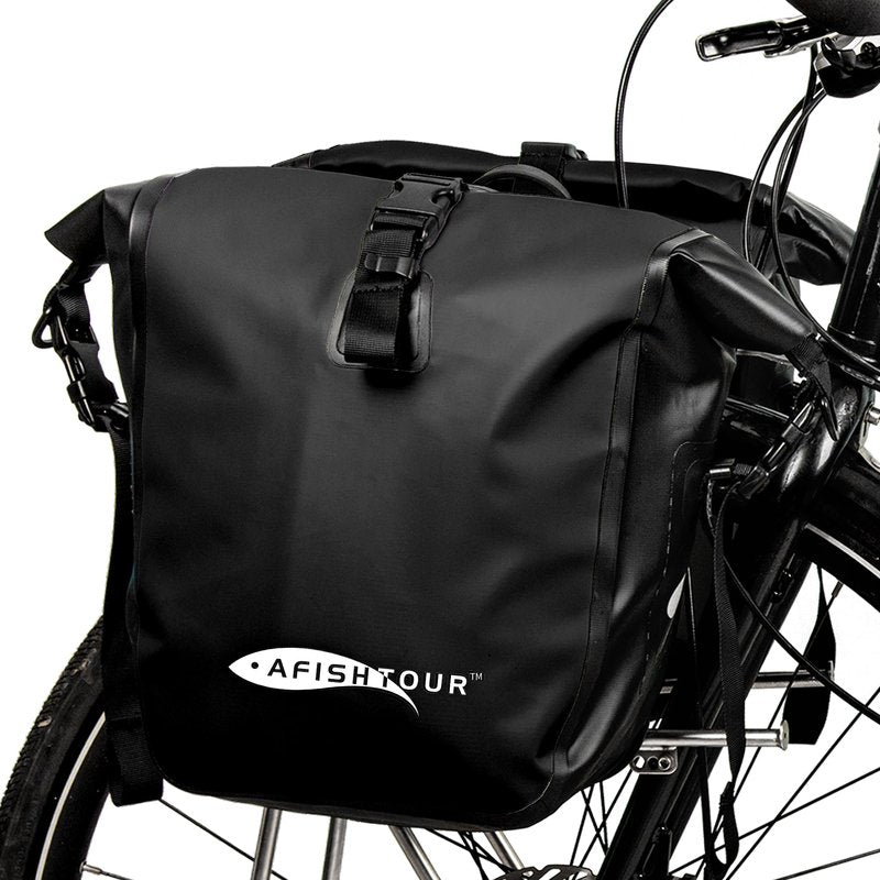 AFISHTOUR Waterproof Bike Pannier - 15L Saddle Bag for Bicycles Rear Rack - Bike Bag for Grocery, Laptop (Black, 1 PCS)