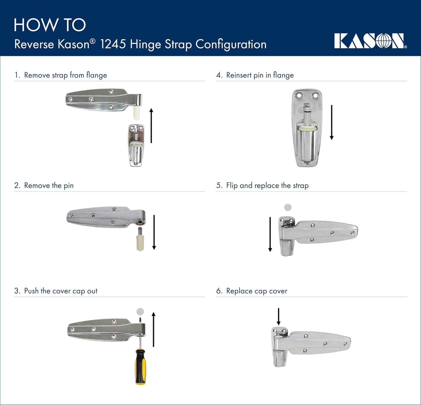 Kason 1245 Reversible Cam-Rise Hinge, 1-1/2 Inch Offset, Brushed Chrome Finish, 11245000124
