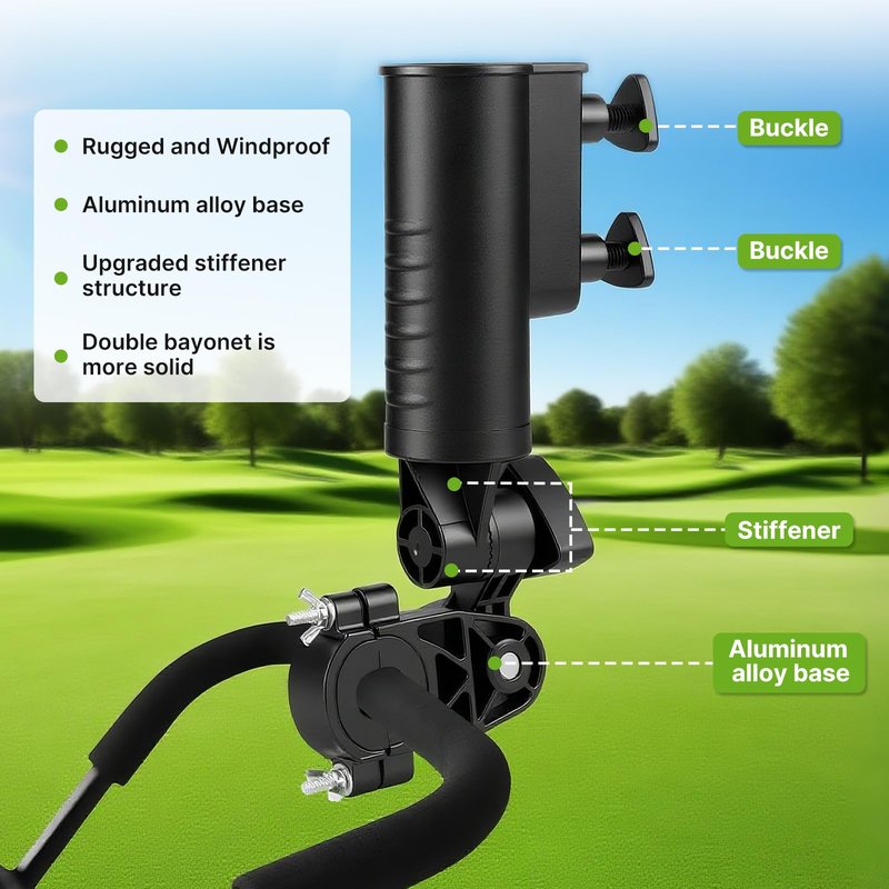 T TGBROS Golf Push Cart Umbrella Holder 180°Adjustable, Universal Fit with Heavy-Duty Clamp Windproof Umbrella Mount for Mobility Scooter, Stroller, Wheelchair, Beach Chair Easy Install & Strong Grip