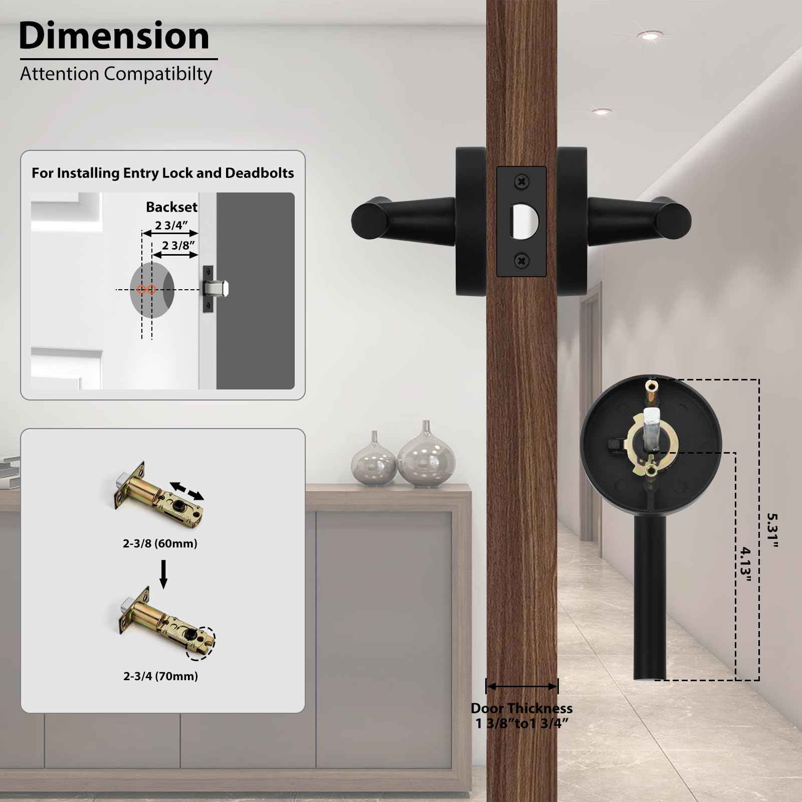 Haidms 3 Packs Matte Black Closet Door Handle, Passage Door Lever, Black Hall and Closet Door Handles for Hallways, Closets and Laundry Rooms