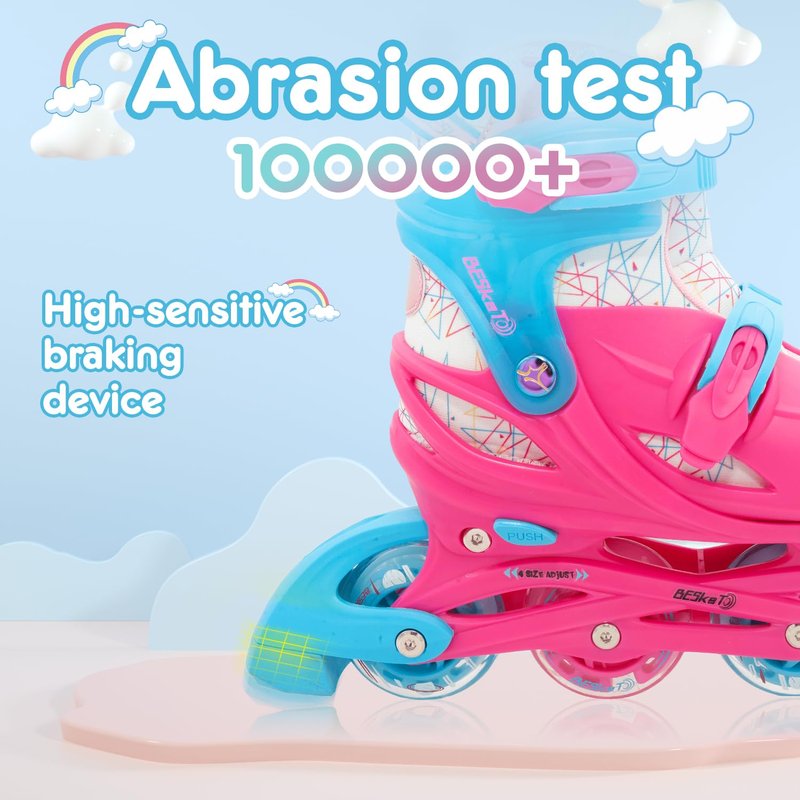 Besketo Light up Inline Skates for Girls, 4 Size Adjustable Roller Shoes with Full Illuminating Wheels for Kids, Hard Shell Roller Skates for Beginner Children Youth & Adult Women - S J9-J12 US