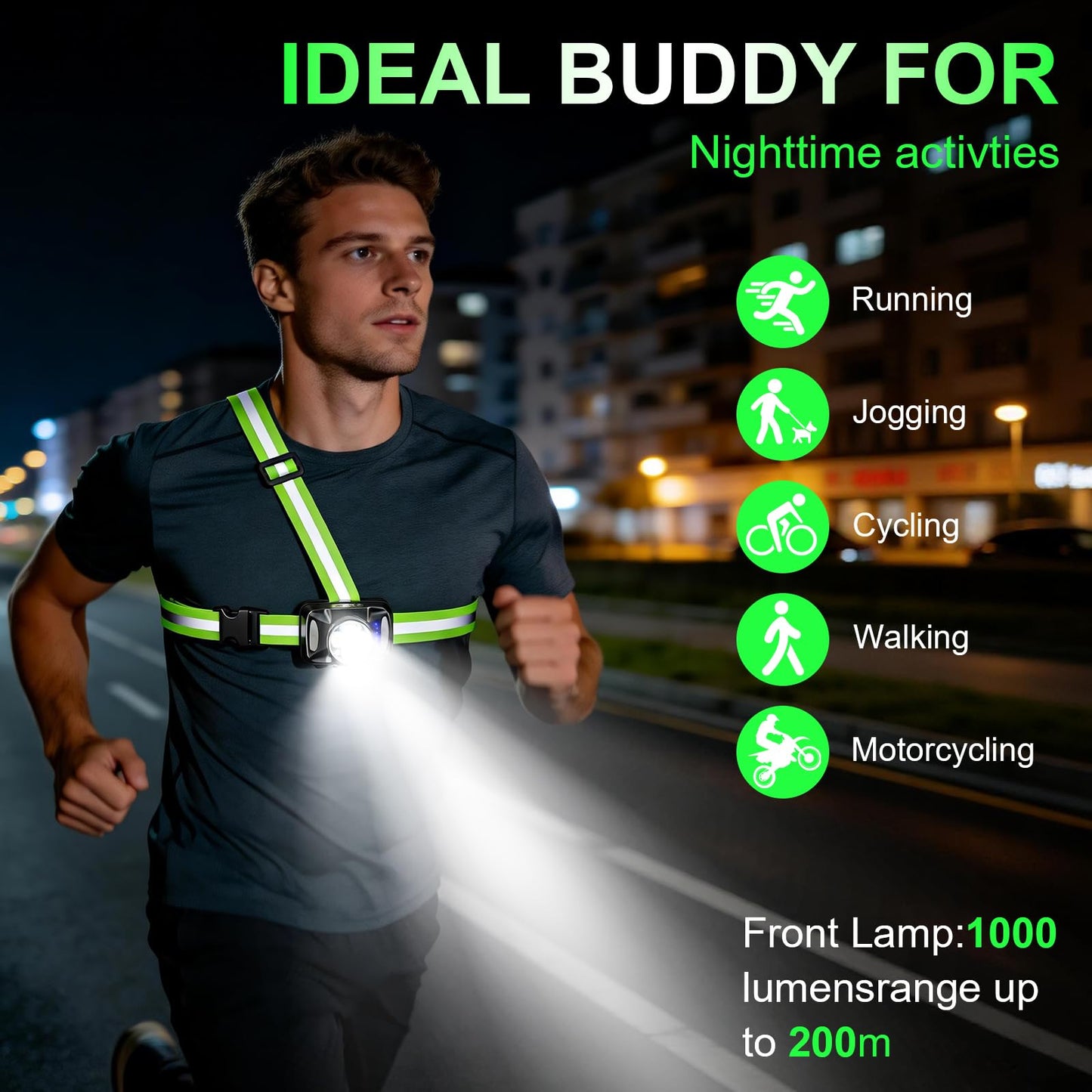 1000LM Running Lights for Runners, Reflective Runming Vest with LED Lights