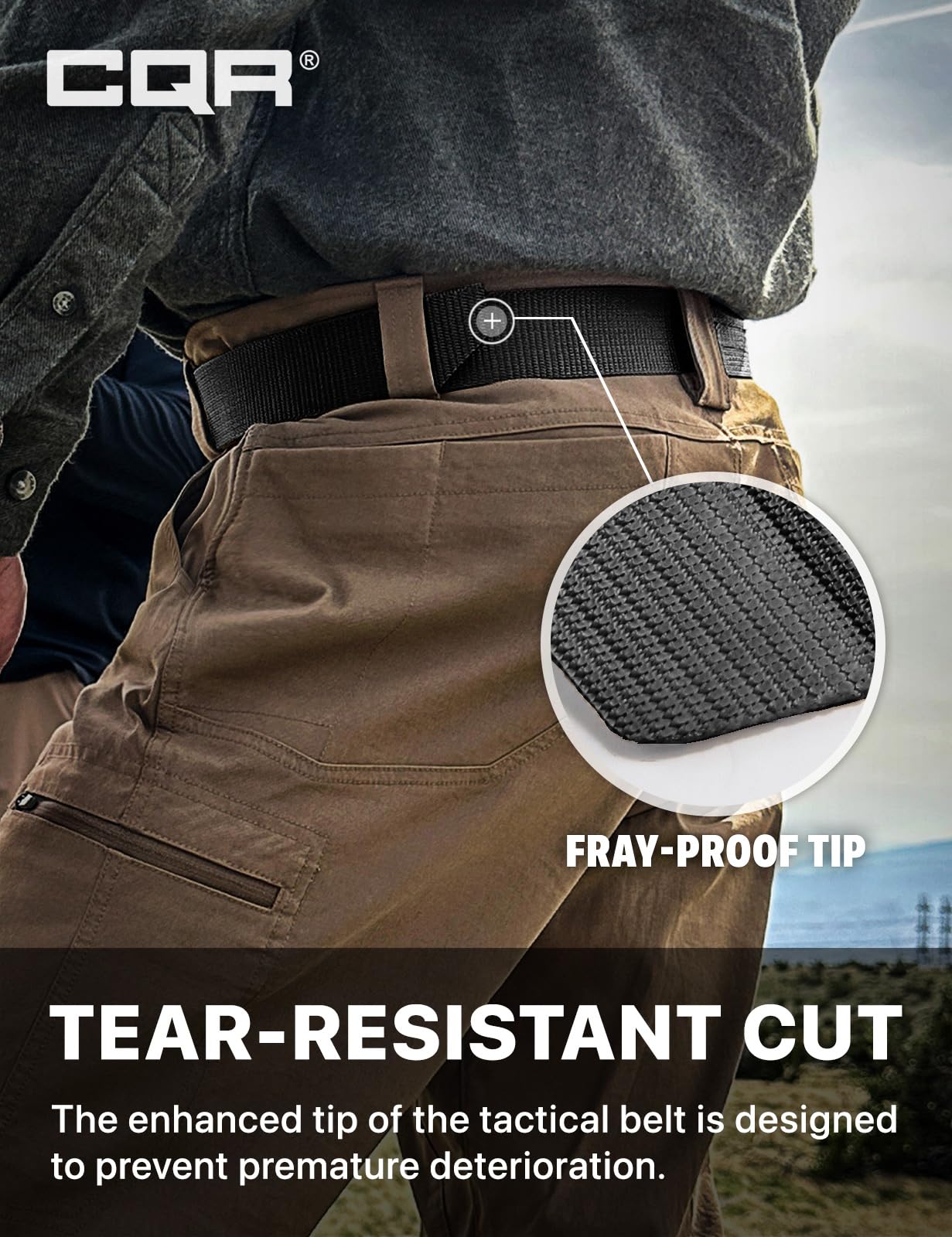 CQR Tactical Belt, Military Style Heavy Duty Belt, Webbing EDC Quick-Release Buckle, Flex Poly Black, Medium