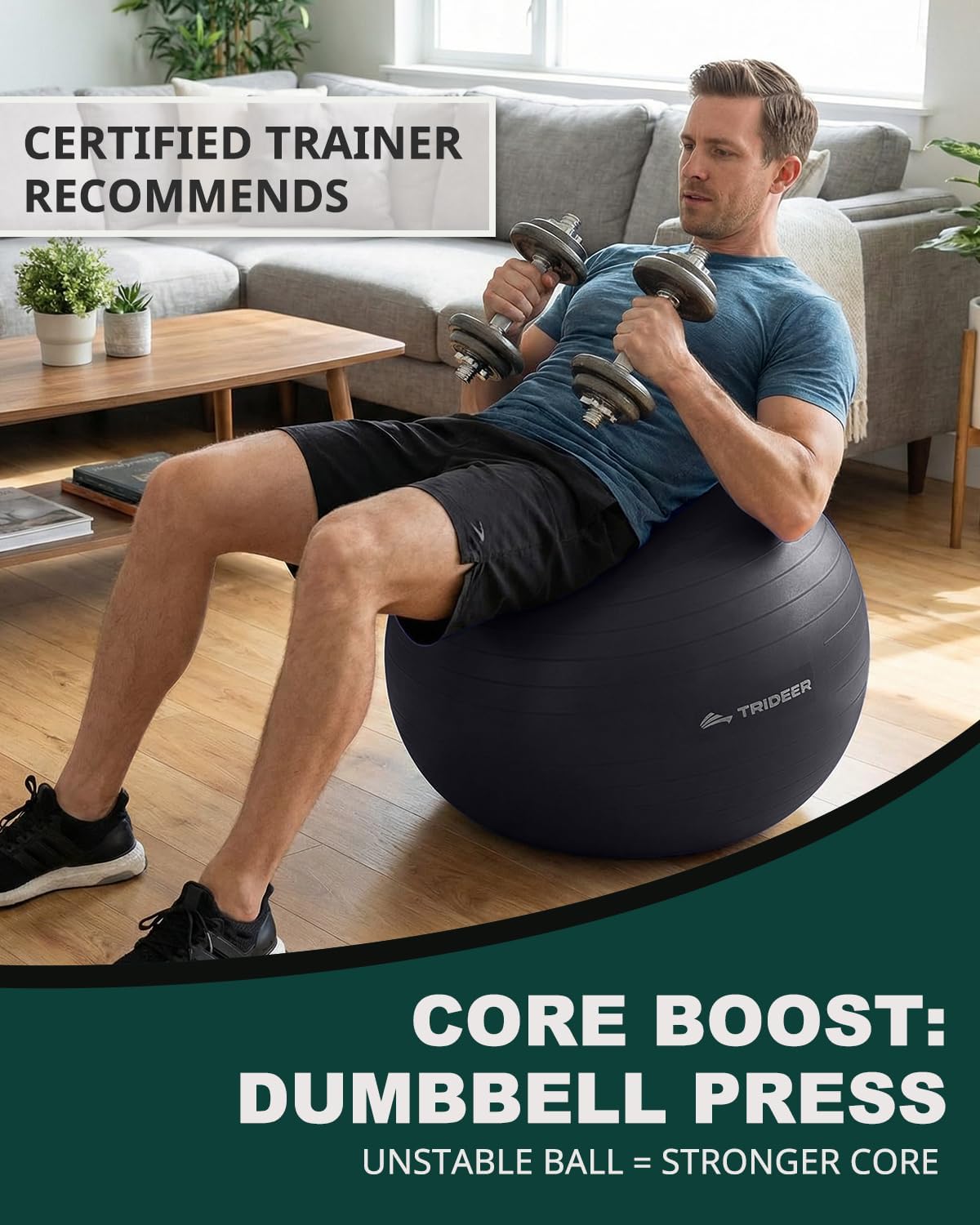 Trideer Exercise Ball - Stability Ball for Yoga, Pilates & Fitness | Core & Balance Training, 5 Sizes Available