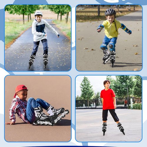 ZHUKAIKJ Kids Inline Skates for Boys and Girls, 4 Size Adjustable Inline Skates with All Light Up Wheels for Toddler Kids Beginner Outdoor Indoor Sport (Black&White, Small)