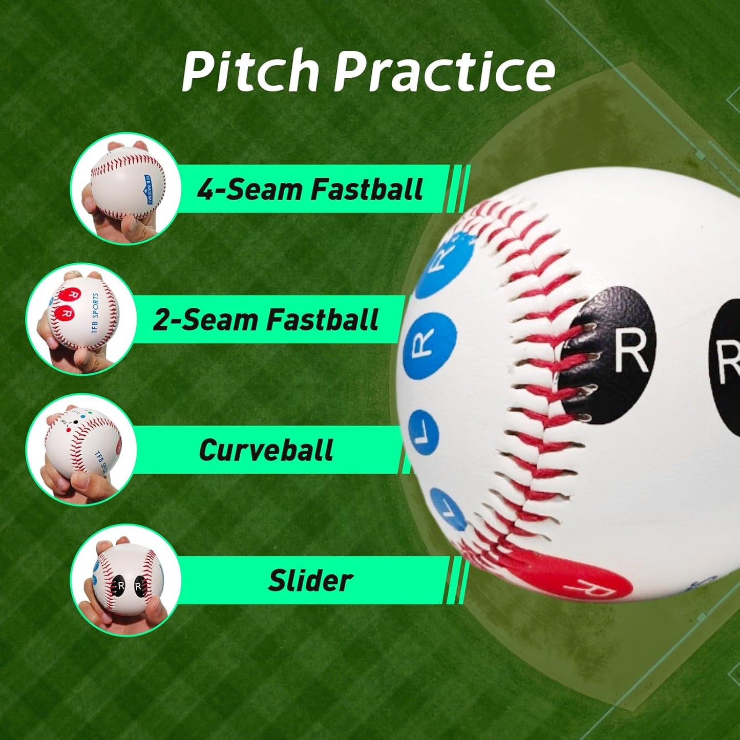 Skiennix Pitching Grip Trainers - 3-Piece Set with Glow in the Dark Baseball for Beginners