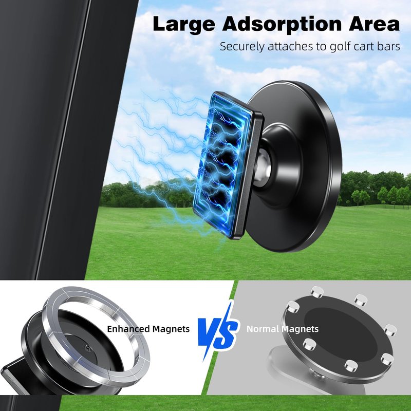 Roykaw Magnetic Golf Cart Phone Holder Compatible with MagSafe iPhone Holder 12/13/14/15/16, Portable Push Cart Phone Mount for Gym, Compatible with EZGO/Club Car/Yamaha & All Metal-Body