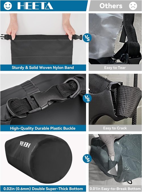 HEETA Waterproof Dry Bag - Lightweight Roll Top Backpack with Emergency Whistle | 5L/10L/20L/30L/40L for Travel, Kayaking, Camping
