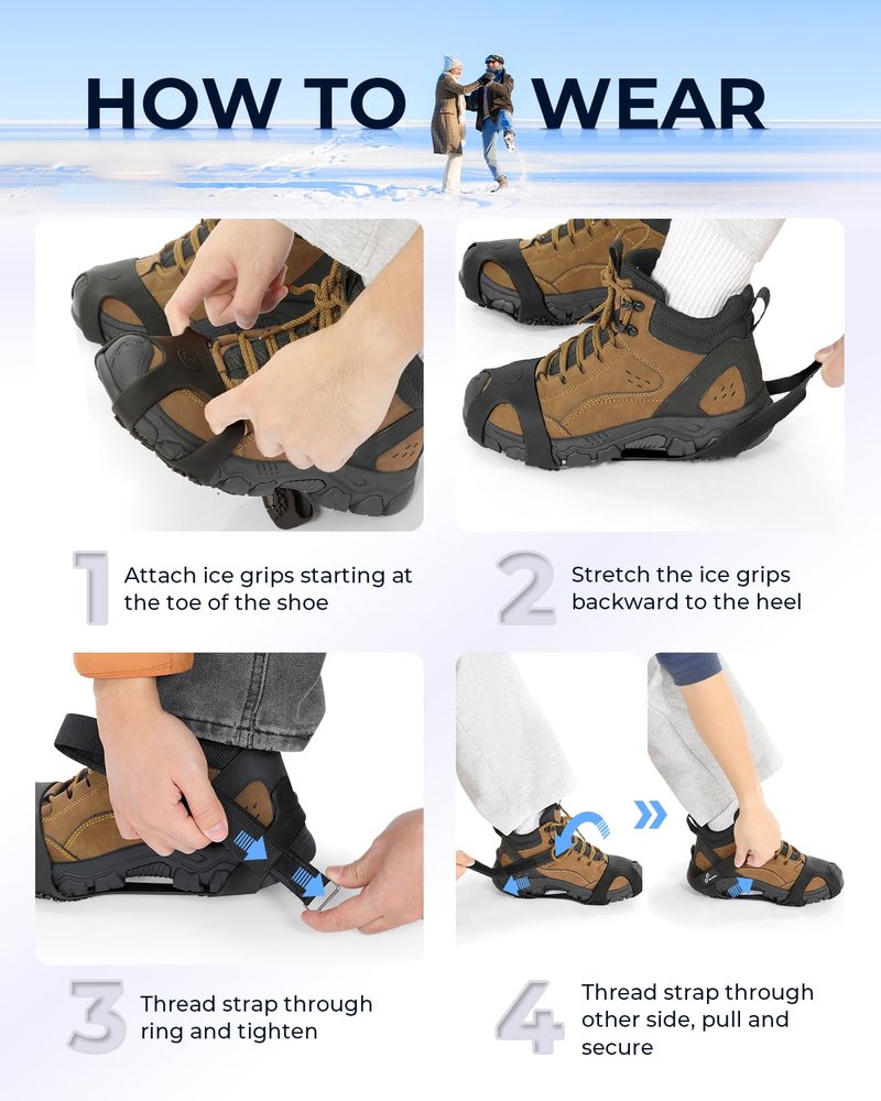 Sportneer Crampons： Ice Cleats for Shoes and Boots with 28 Spikes - Traction Slip-on Stretch Footwear for Walking and Shoveling on Ice and Snow - Lightweight for Women and Men