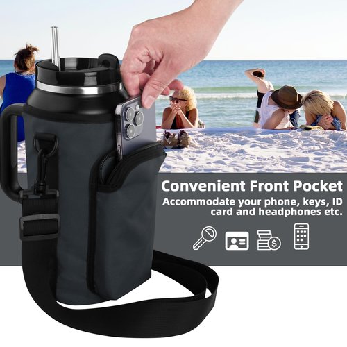Xxerciz Water Bottle Carrier Bag for Stanley 64oz Tumbler with Handle, Water Bottle Holder with Adjustable Strap, Bottle Sling Sleeve with Phone Pouch, Stanley Cup Accessories for Walking Hiking