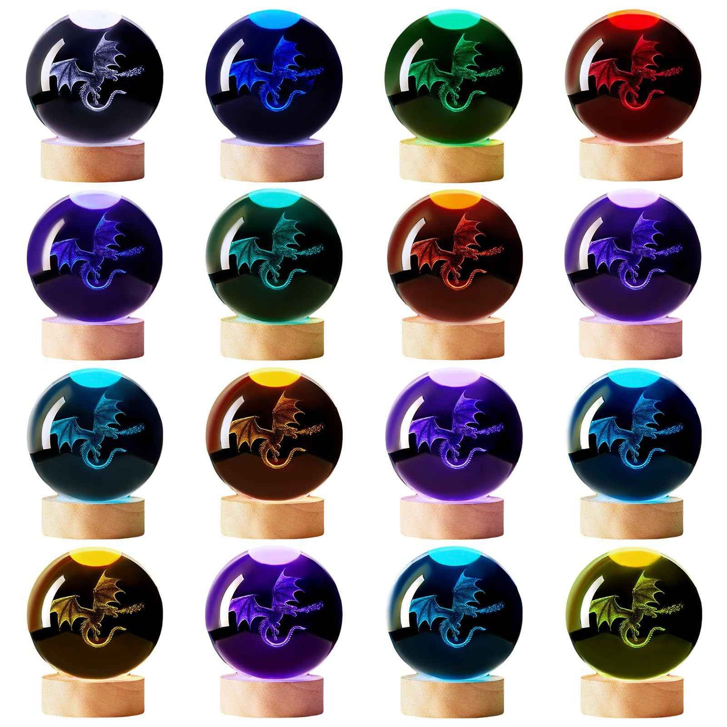 3D Dragon Crystal Night Light, 3.15 Inch Crystal Ball Lamp with Remote 16 Color Change, Dragon Figurines Toy Gifts for Birthday Christmas