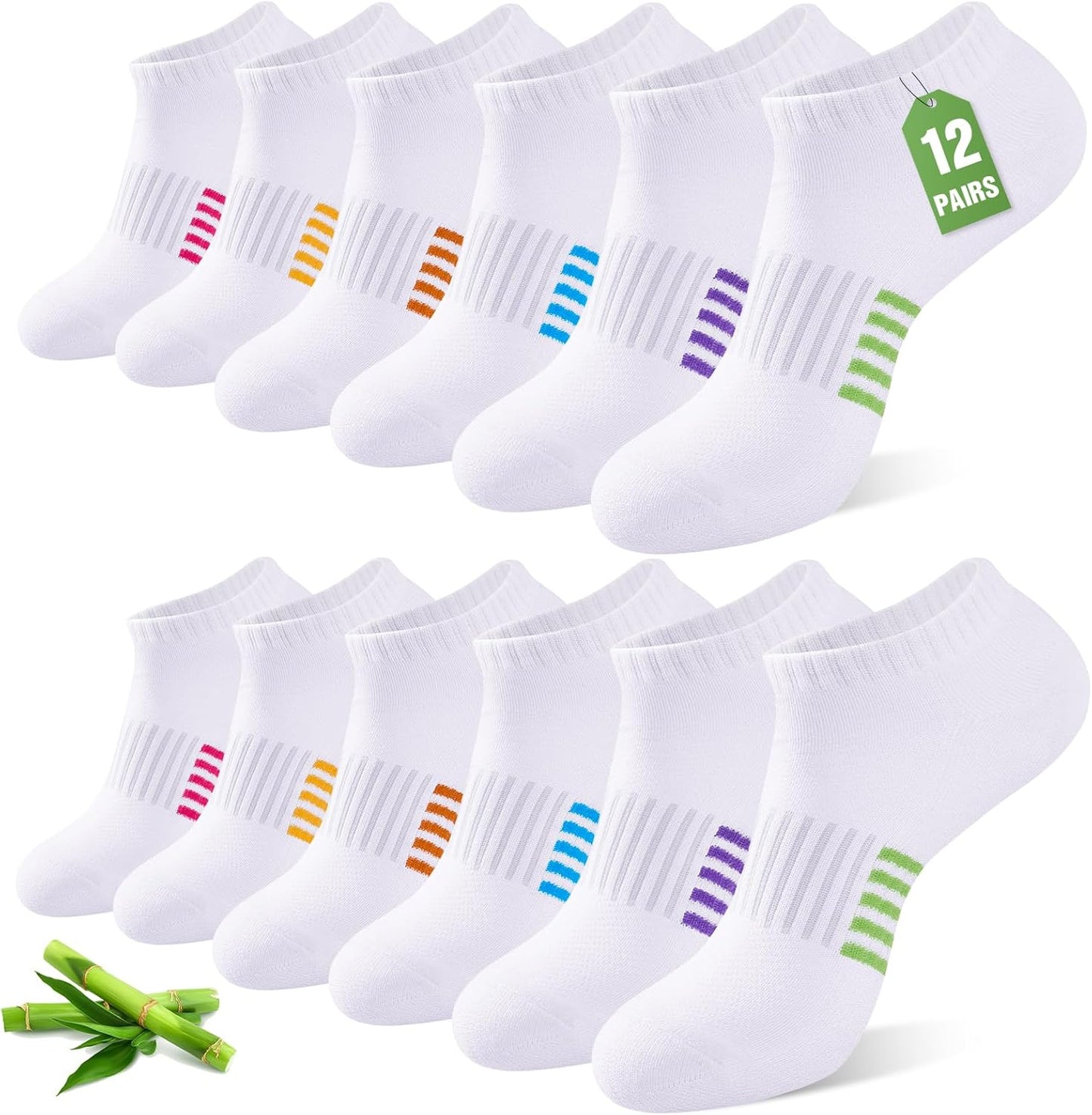Skiennix Ankle Socks for Women - 12 Pairs Bamboo Viscose, Breathable & Cushioned, Low Cut Athletic Socks