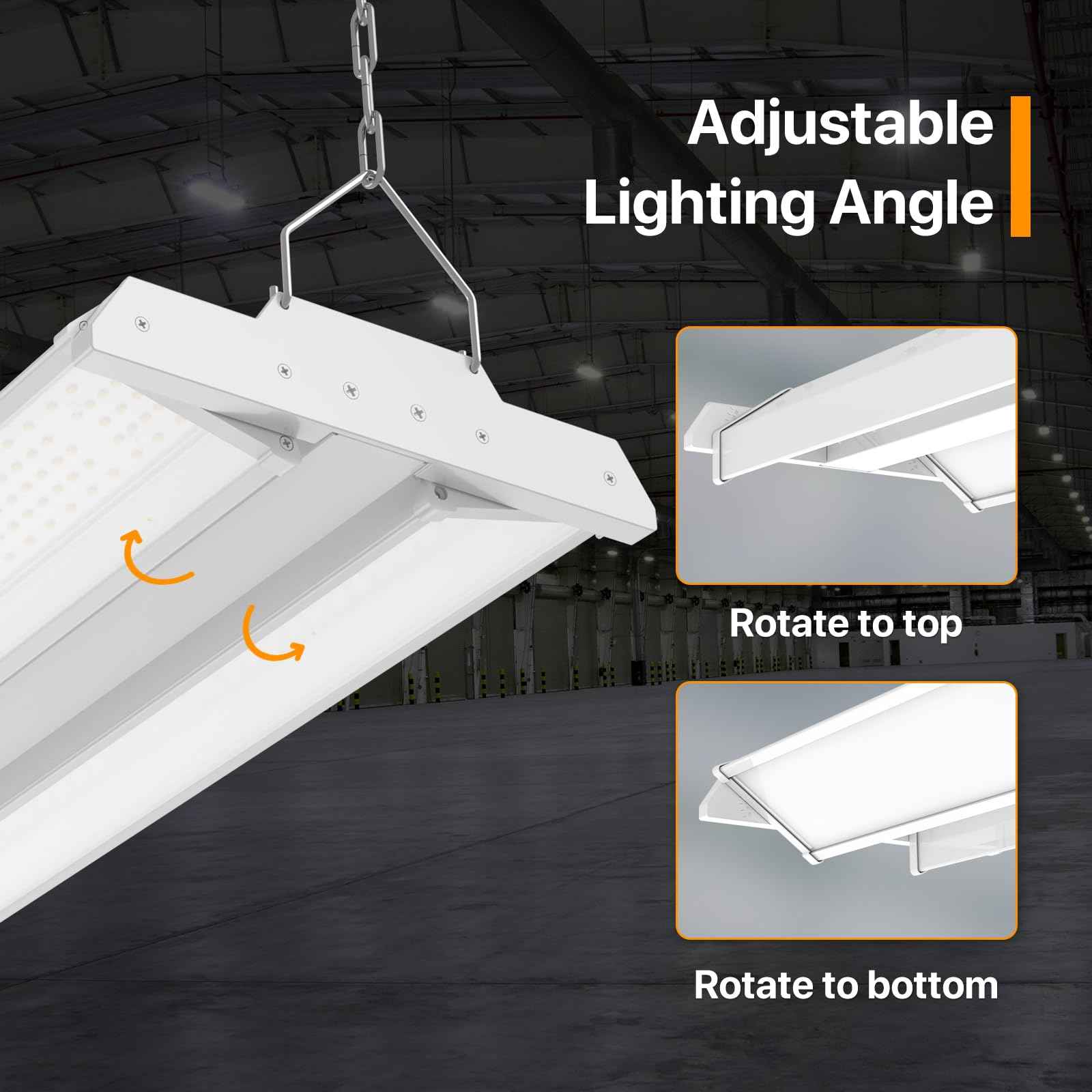 DEMILARE High Bay Led Shop Light 150W 20250LM(135LM/W) 4000K/5000K Switchable Lens Rotatable Linear High Bay Lights 0-10V Dimmable 100-277V Hanging Commercial Lighting for Warehouse