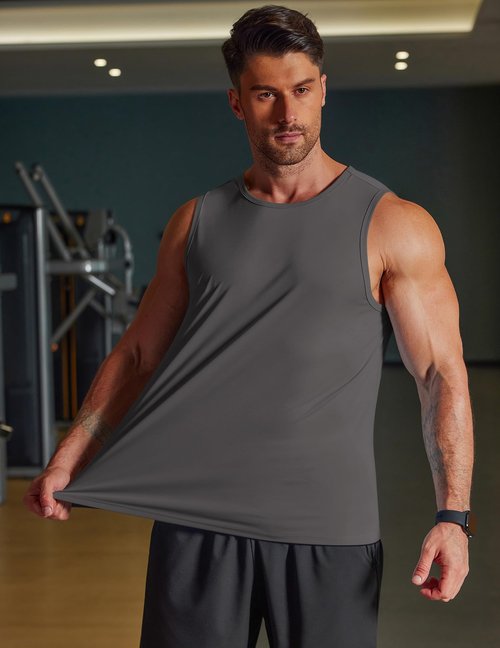 COOFANDY Sleeveless Shirts for Men Dry Fit UPF 50+ Tanks Top Summer Gym Bodybuilding Running Beach Cut Off Activewear T-Shirt Dark Grey
