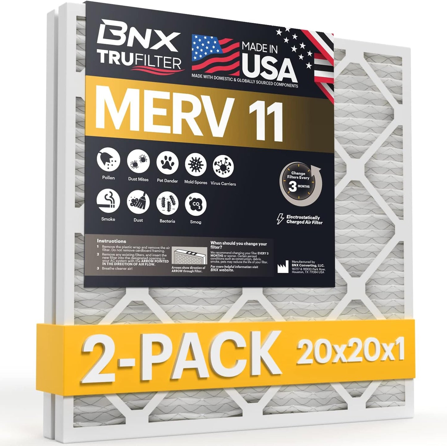 BNX TruFilter 12x12x1 MERV 8 Air Filters (6-Pack) - USA-Made Dust & Pet Defense for HVAC