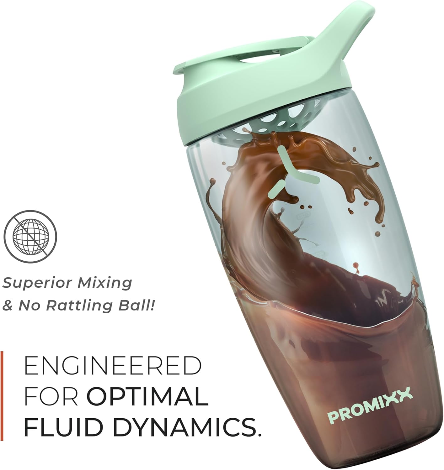 Promixx Pursuit Protein Shaker Bottle - 24 oz Silent No-Ball Mixer, Leak-Proof, BPA-Free, Easy-Clean