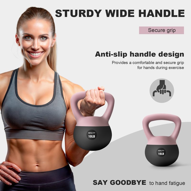 NEALFIT Soft Kettlebell 5LB/10LB/15LB/20LB/25LB, Kettlebells for Home Gym Strength Training, Anti-Slip Fitness Weights for Men Women (25LB Pink-Graphite Black)