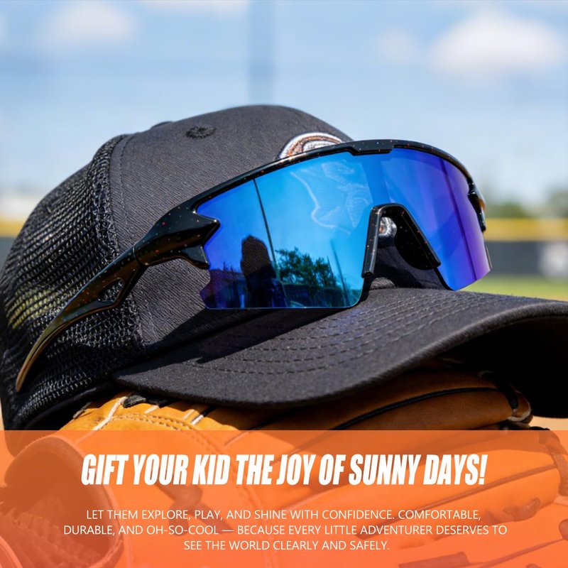 SQOQS Youth Baseball Sunglasses for Boys Girls Kids Sports Sun Glasses Softball Cycling UV400 Protection Ages 3-14