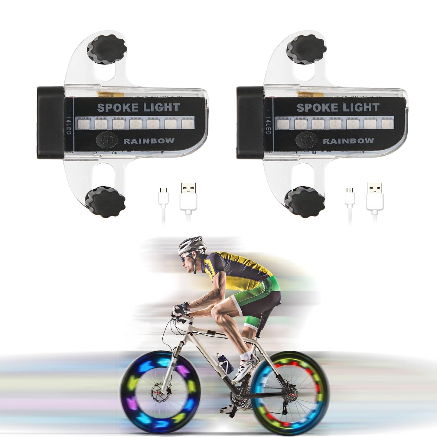 Rechargeable Bike Wheel Spoke Lights Built-in Motion Sensor - Waterproof Led Bicycle Wheel Spoke Lights, 30 Patterns Night Riding Decoration and Safety for Kids and Adults Bicycles, 2 Pack