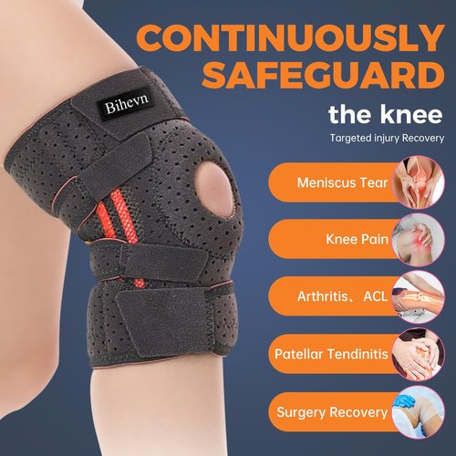 BIHEVN Knee Brace for Meniscus Tear, Arthritis, ACL & Knee Pain, Adjustable Support with Dual Side Stabilizers for Injury Recovery Black Size M (13.8-21")