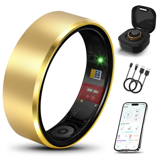 Milavan Smart Health Ring 2.0 for Women Men, Slim Scratch & Fingerprint Resistant Design, Efficient Chip Fitness Tracker, Monitors Heart, Blood Oxygen & Pressure, Gold 14#