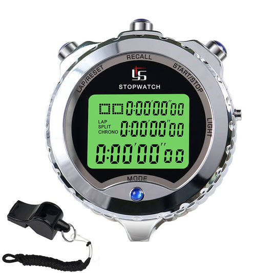 Rolilink Stopwatch with Backlight，100 Lap Metal Stop Watch for Sports with Alarm Countdown 0.01second Timing, Digital Stopwatches Timer for Sports and Competitions