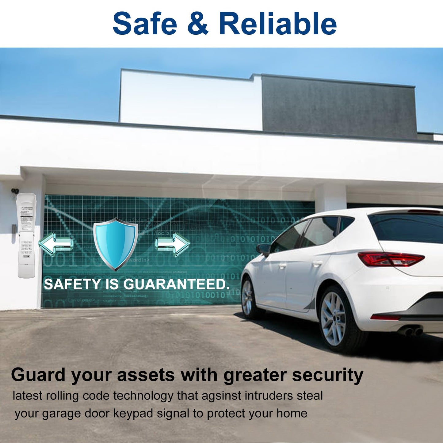 Universal Garage Door Opener Keypad for Liftmaster Chamberlain Craftsman Wayne Dalton Openers Produced since 1993, Wireless Keypad Keyless Entry,Replaces 877/878MAX 377/977/877/66LM,SafeSecurity-White