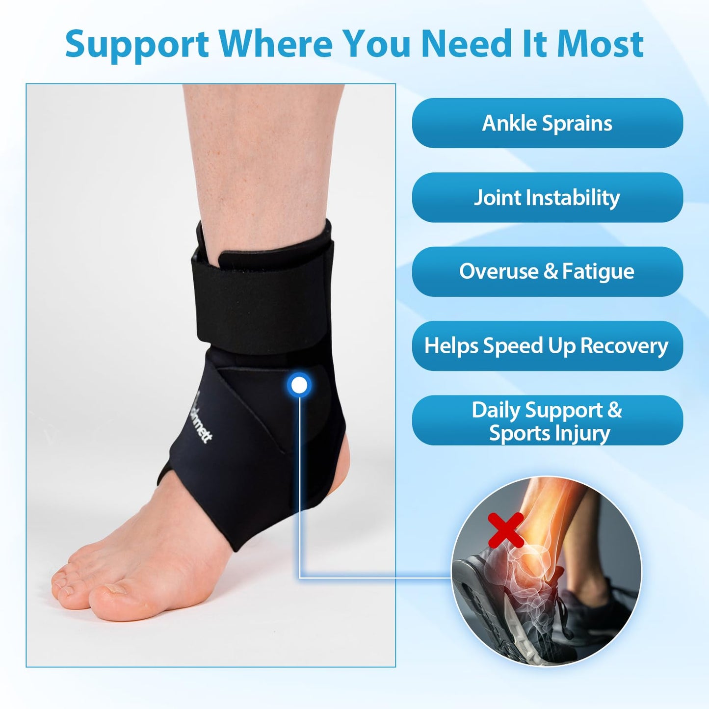 Alpinmett Ankle Brace for Men & Women, Compression Ankle Support Brace with Dual-Sided Plastic Stabilizers, Adjustable X-Strap & Open Heel for Sprain Recovery, Foot Discomfort, Sports & Daily Use 1 Pack