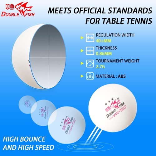 DOUBLE FISH 3-Star Ping Pong Balls - ITTF Approved White Table Tennis Balls | 40+ ABS for Training & Competition