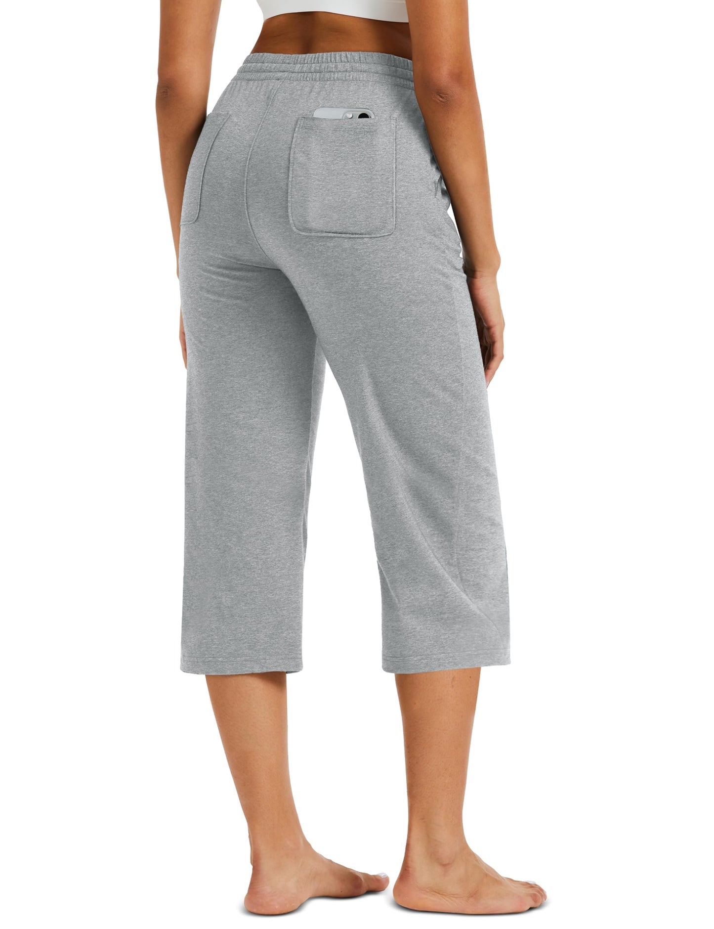 MAGCOMSEN Women's Cotton Capri Pants with 5 Pockets Stretch Summer Capris Yoga Workout Athletic Sweatpants Spandex Light Grey M