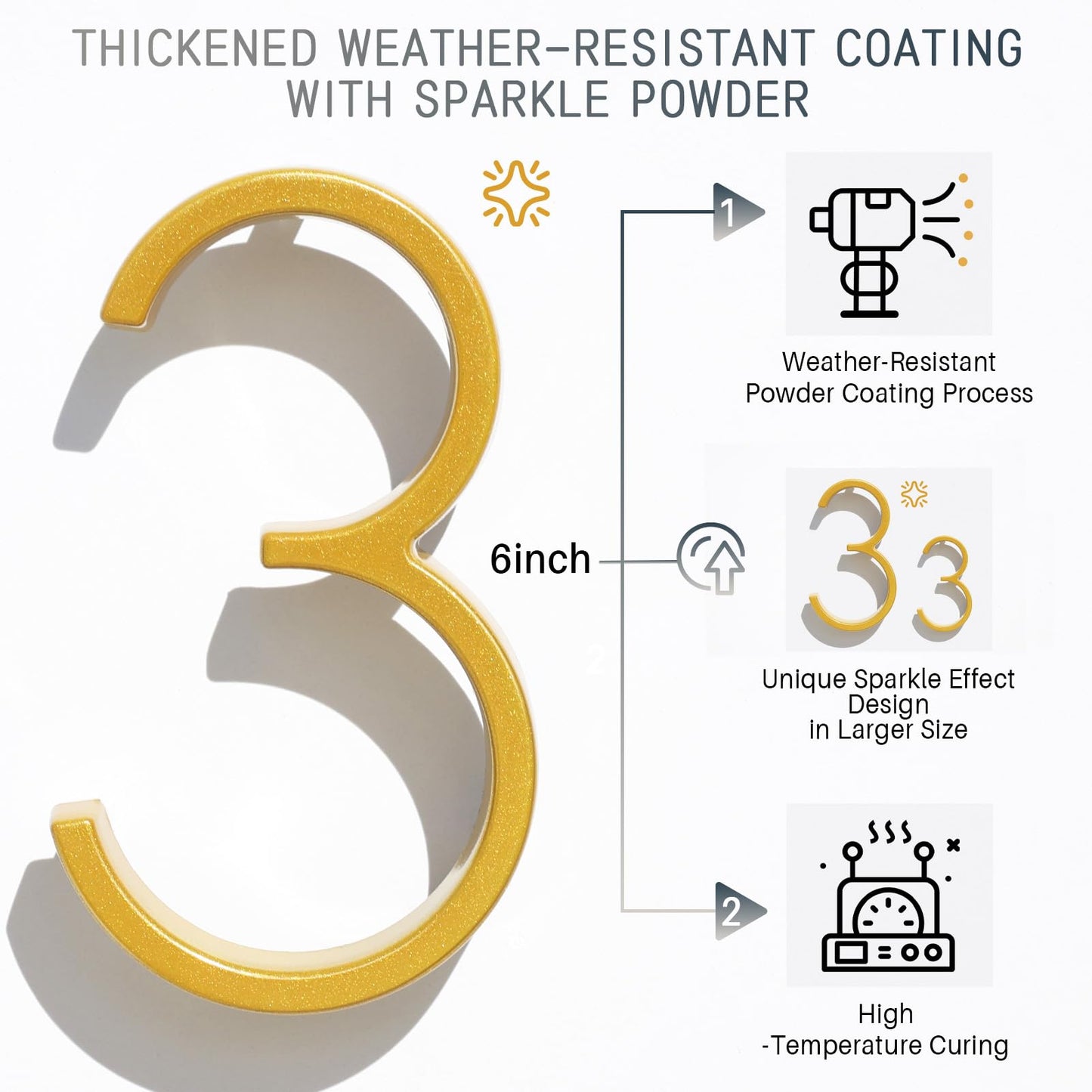 VONDERSO 6 Inch Floating House Numbers for Outside,Modern Metal Address Number 1,Durable Weather-Resistant Gold Powder Coated Finish,No Fading (Gold)