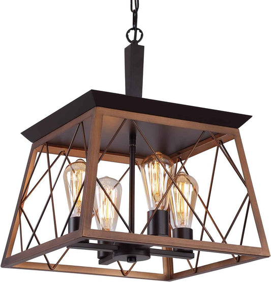 Farmhouse Vintage Pendant Light Fixture - Industrial Wrought Iron Chandelier, E26 UL Listed