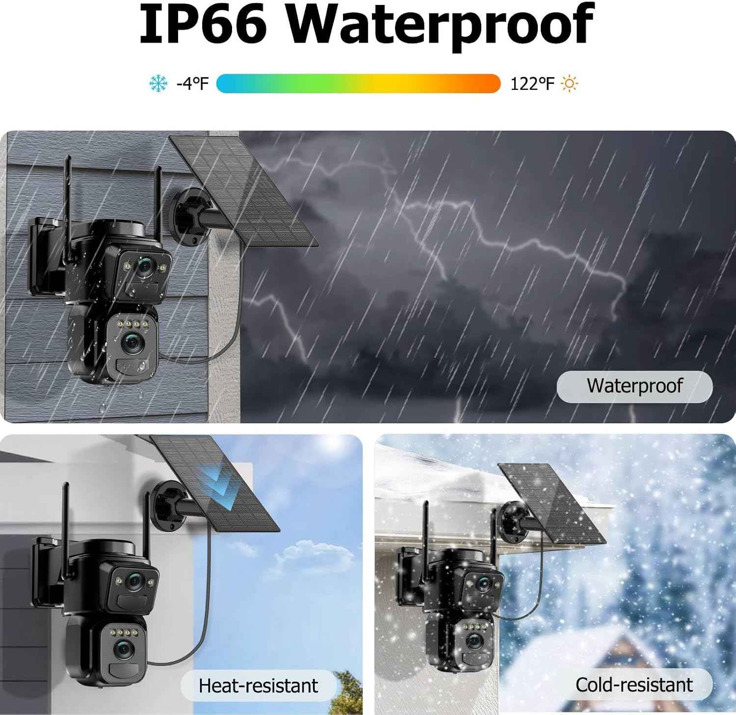 Uniter 6MP Dual Lens Solar Security Camera - Wireless Outdoor, 5G/2.4G WiFi, Night Vision, Motion Detection, 2-Way Audio