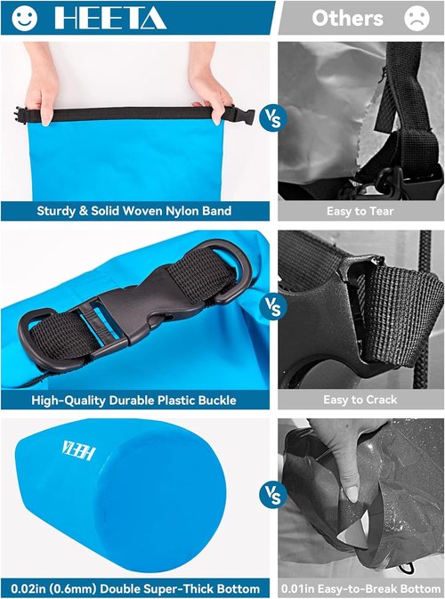 HEETA Waterproof Dry Bag - Lightweight Roll Top Storage Backpack with Emergency Whistle | 5L/10L/20L/30L/40L Options for Travel, Kayaking, Camping