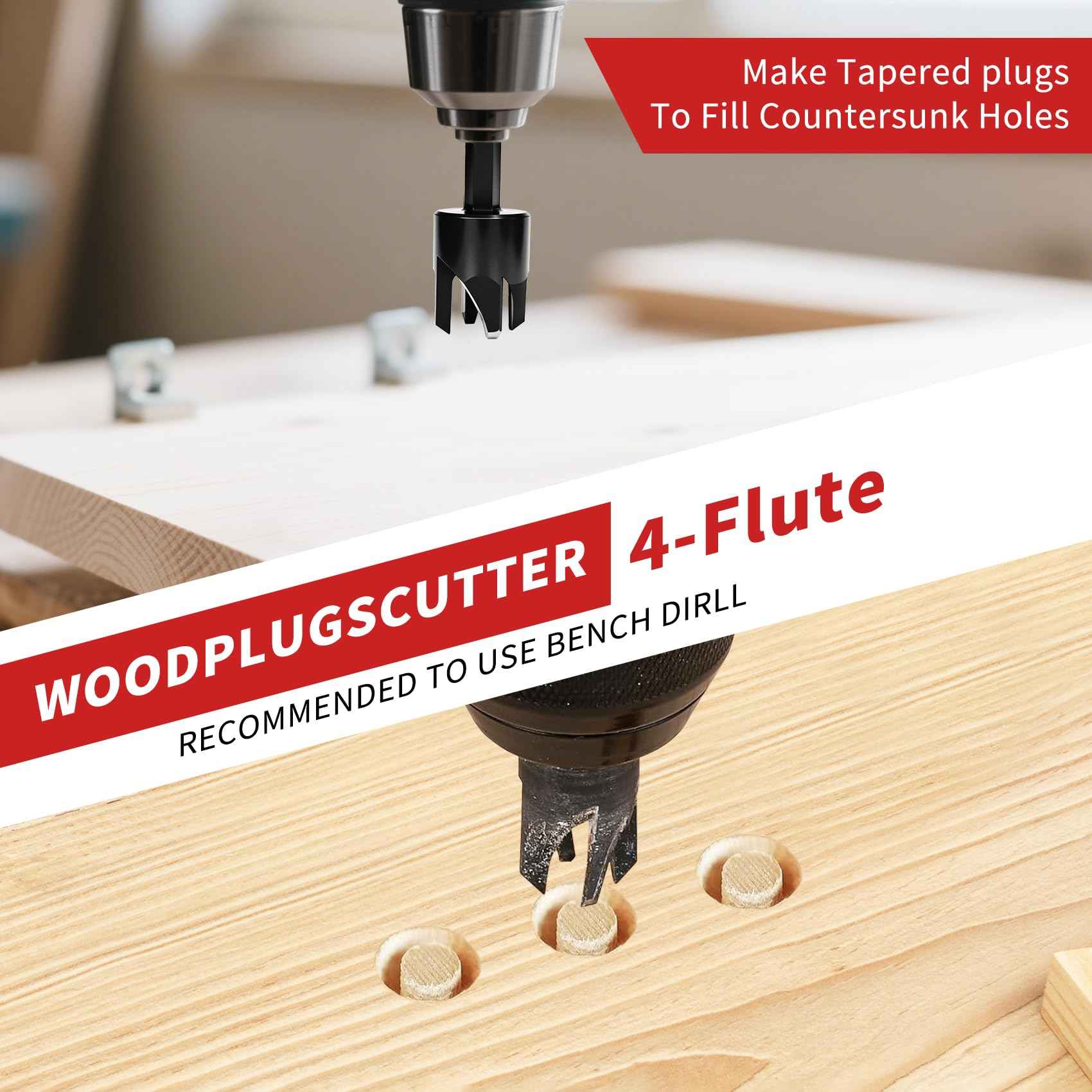 Countersink Drill Bit Set, 15 PCS Adjustable Tapered HSS Drill Bit Set for Woodworking, with Nitrided Surface, Wood Plug Cutters 1/4" Hex Shank Quick Change, for Wood Drilling with Storage Box