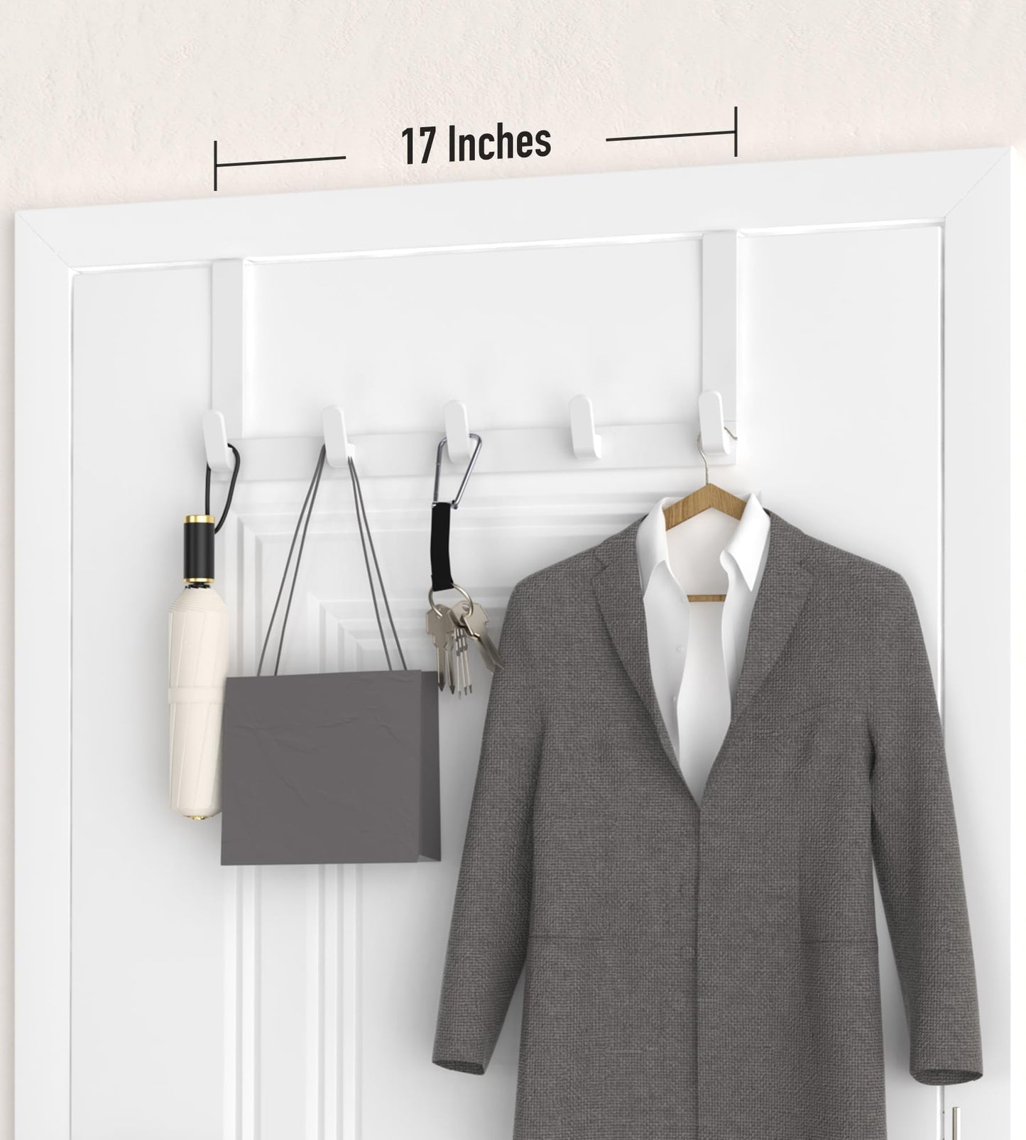 KitchLife Over The Door Hooks Hanger with Extended Arms for Easy Use by Women, Fits 1 3/8" Doors, L18U - Bathroom Accessories and Towel Rack Organization - 1 Pack, Glossy White