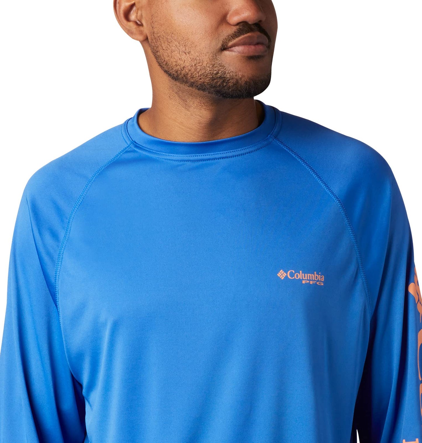 Columbia Men's Terminal Tackle Long Sleeve Fishing Shirt, Vivid Blue/Bright Nectar Logo, 6X