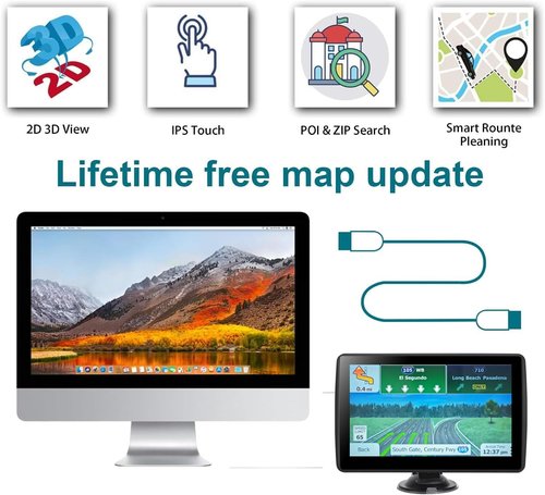 GPS Navigator by [Brand Name] - 7'' Touchscreen System with Free Lifetime Updates | North America Maps, Speed & Red Light Alerts