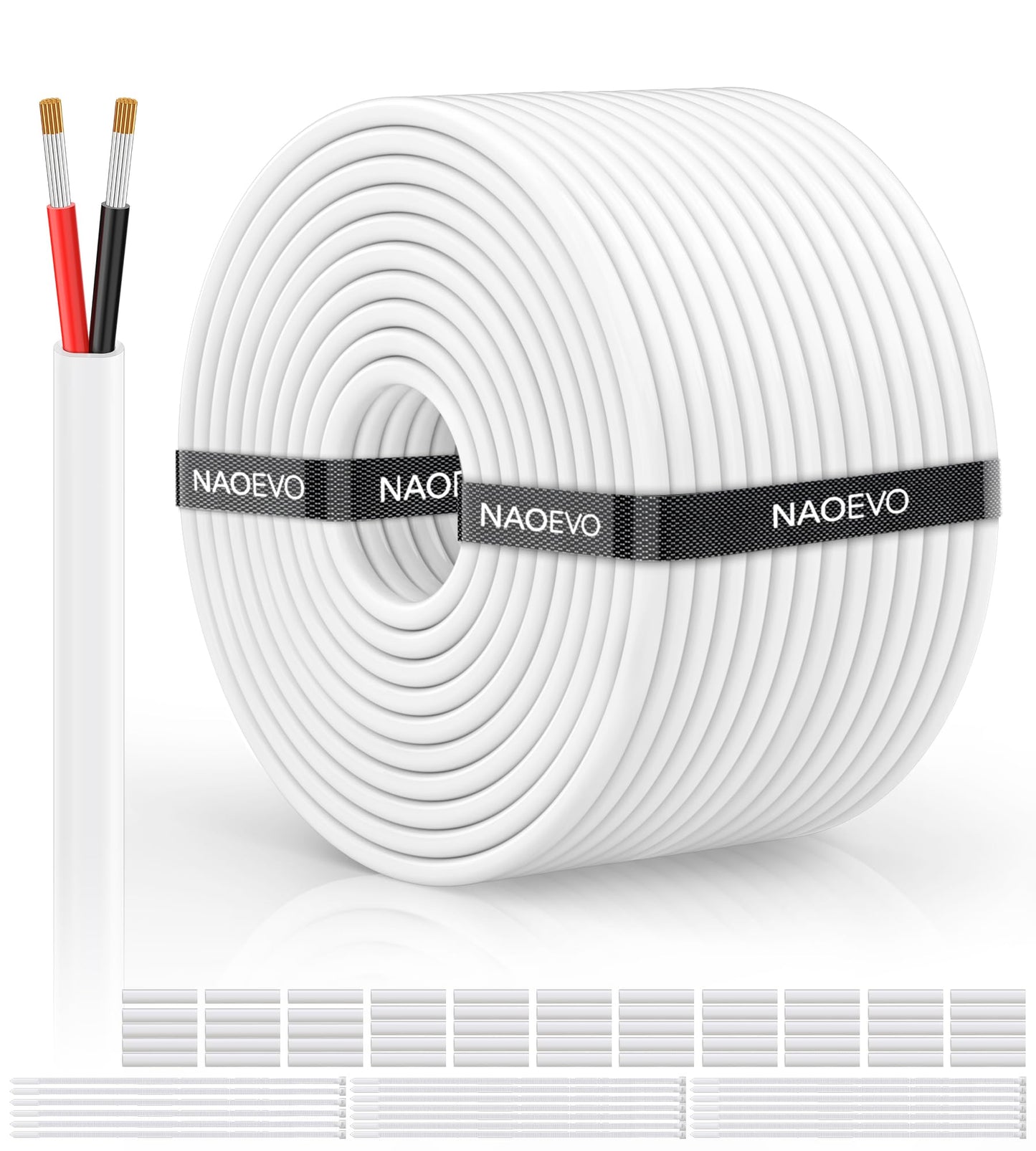 NAOVEO 16 Gauge Wire 2 Conductor Electrical Wire, 16 AWG Stranded PVC Tinned Copper Cable, Flexible/Low Voltage Automotive Wiring for LED Lamps, Marine, Speaker, Appliances (200FT)