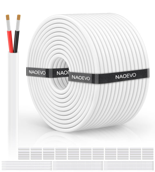 NAOVEO 16 Gauge Wire 2 Conductor Electrical Wire, 16 AWG Stranded PVC Tinned Copper Cable, Flexible/Low Voltage Automotive Wiring for LED Lamps, Marine, Speaker, Appliances (200FT)