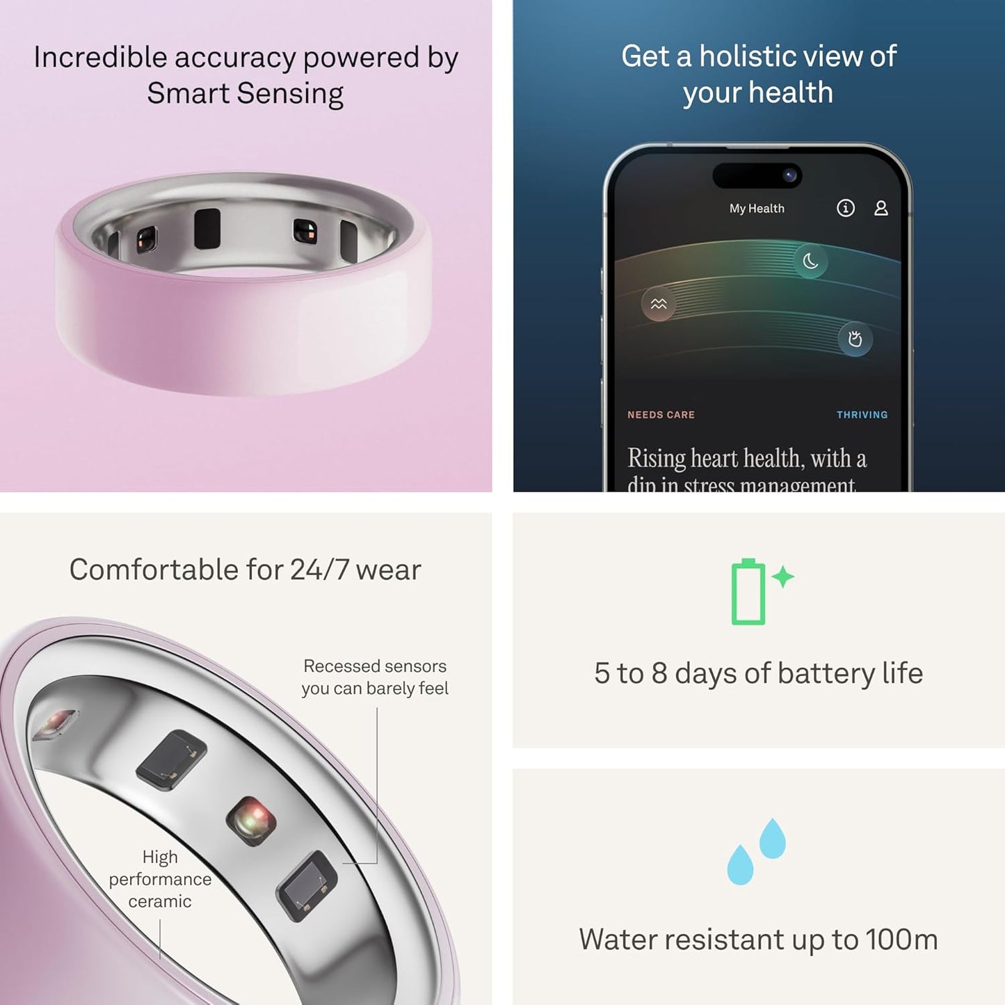 Oura Ring 4 - Ceramic Petal - Size 7 - Advanced Sleep & Activity Tracking | Up to 8 Days Battery Life